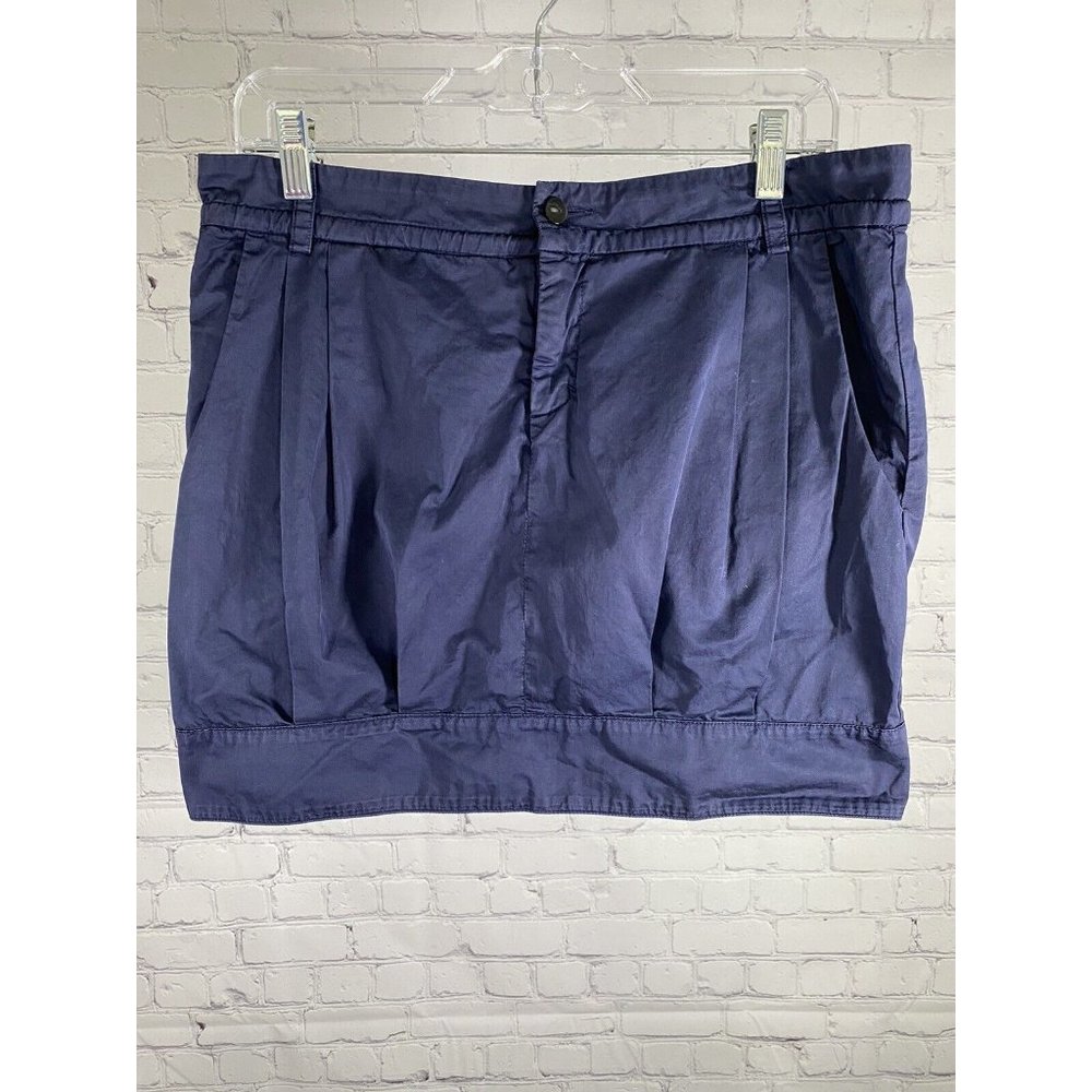 Clu Navy Blue Casual Cotton Zip Button Drawstring Close Tulip Skirt Pockets 28